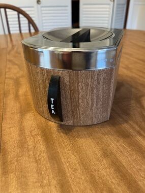 Vtg Kromex Tea Canister with Woodgrain Finish